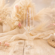Flûte Harmony 20 sérigraphiée dans une décoration de mariage bohème