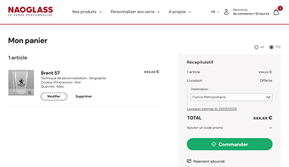 Panier du site de personnalisation de verres